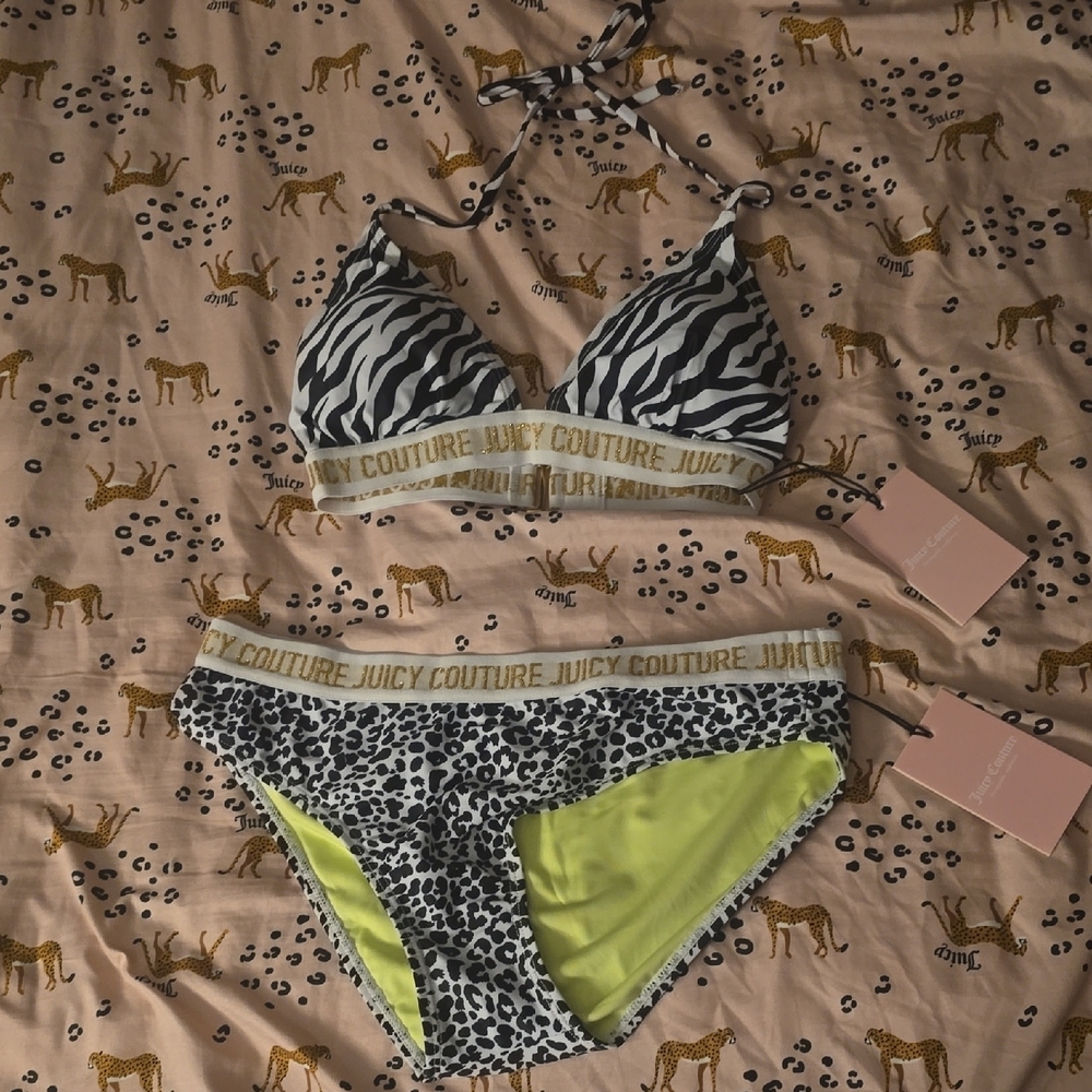 Juicy Couture Zebra Print Bikini Set - Black and White
